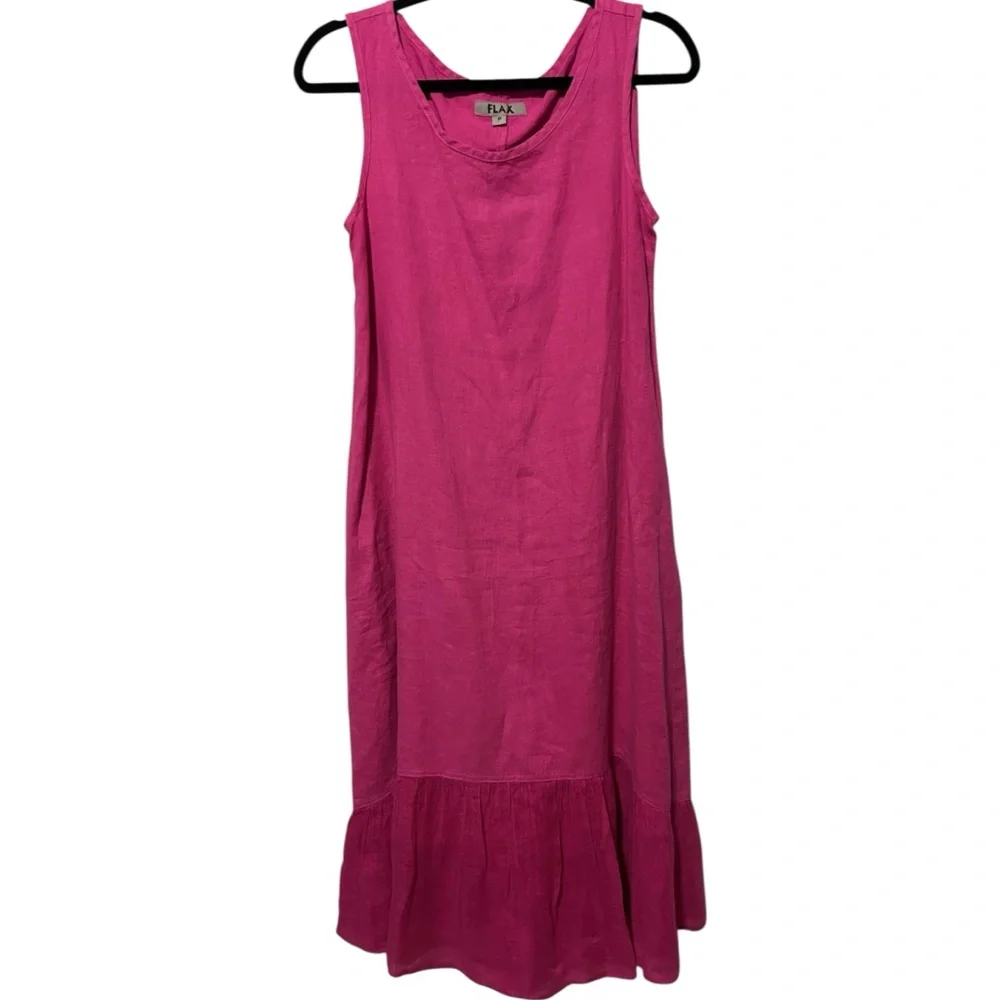 FLAX Pink Sleeveless Ruffle Hem Linen Midi Dress P (4/6) - Picture 2 of 13
